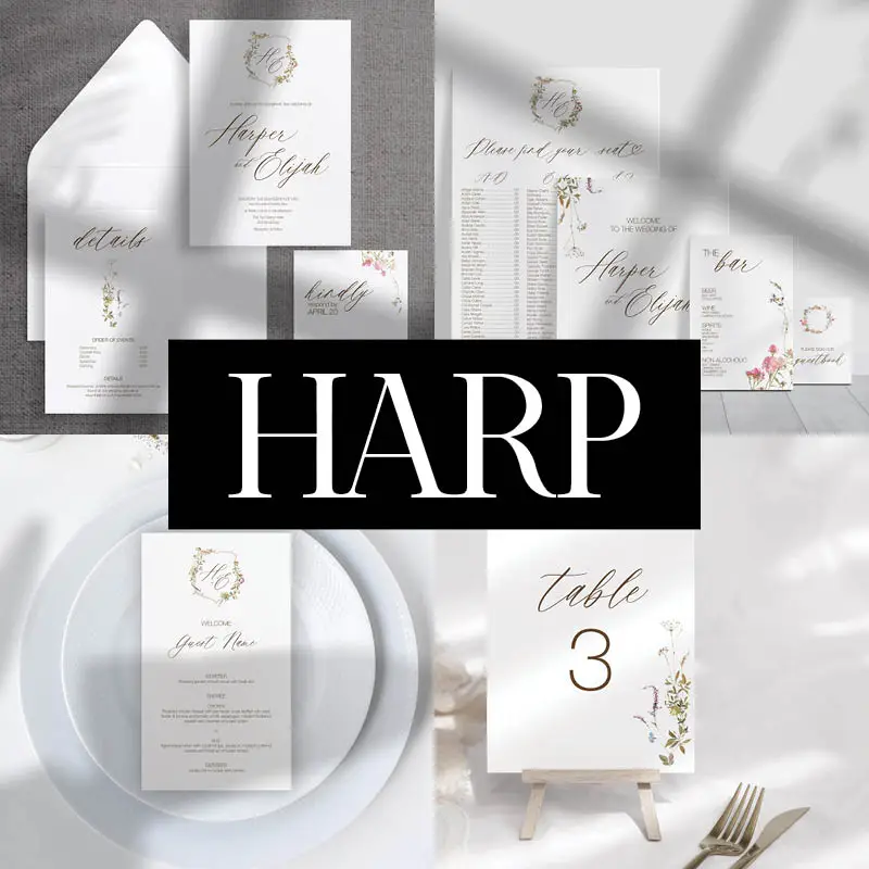 Harp All Inclusive Semi-Custom Wedding Stationery Package