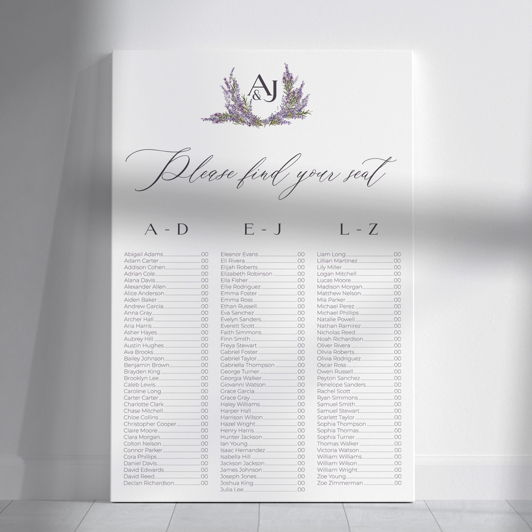 aria wedding signage seating chart