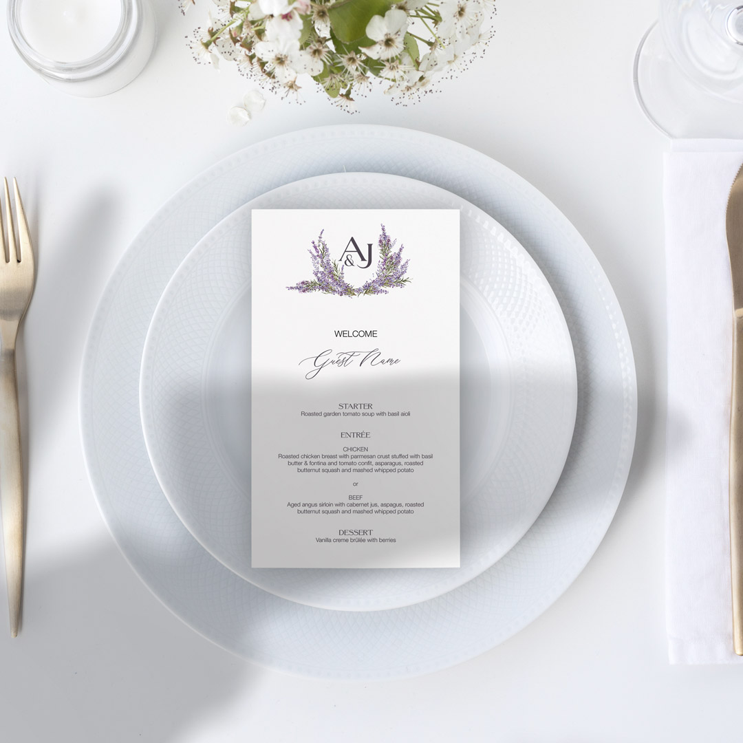 aria wedding signage menus