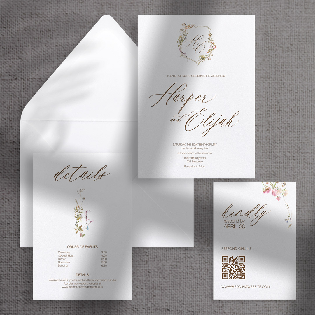 harp wedding invitations suite