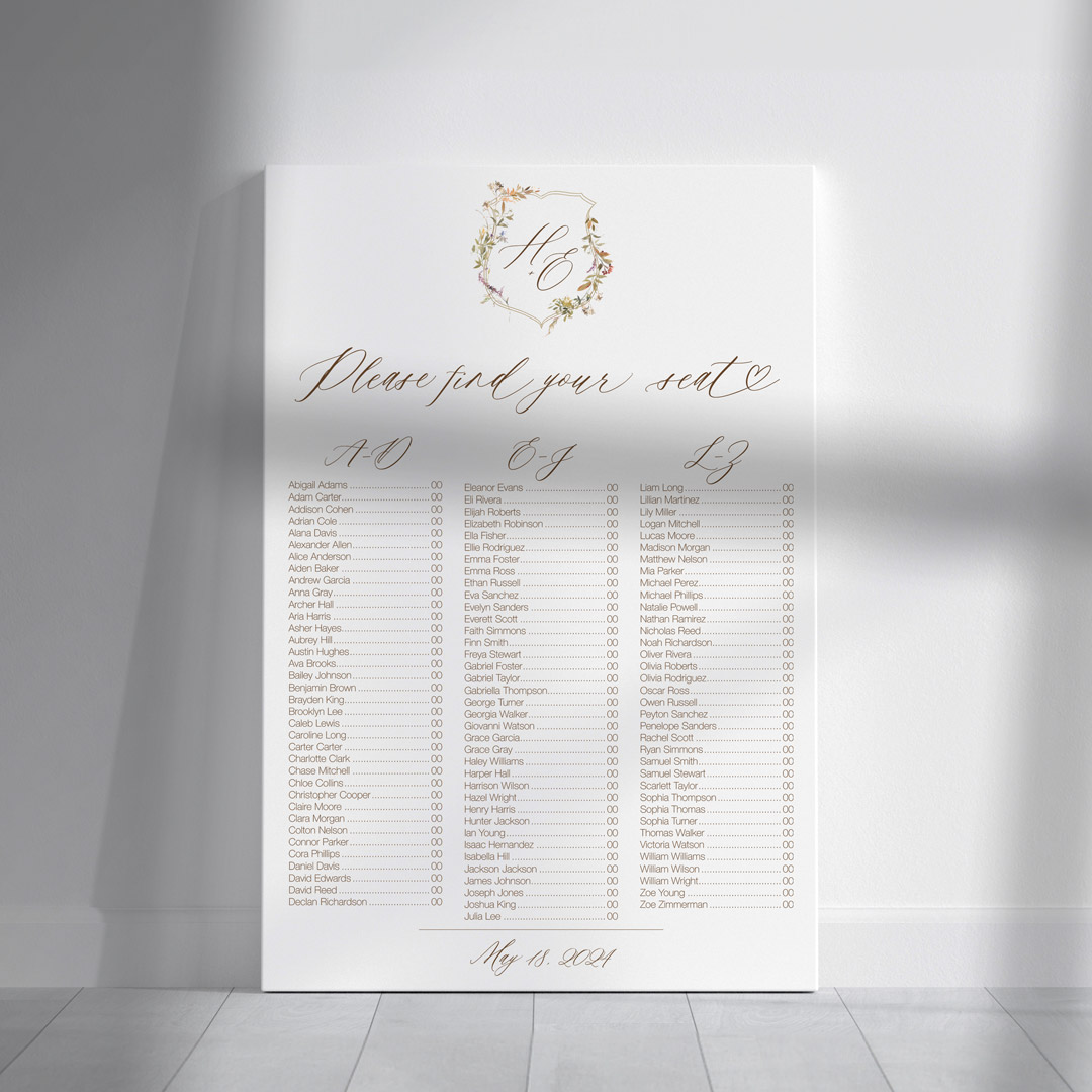 harp wedding signage seating chart