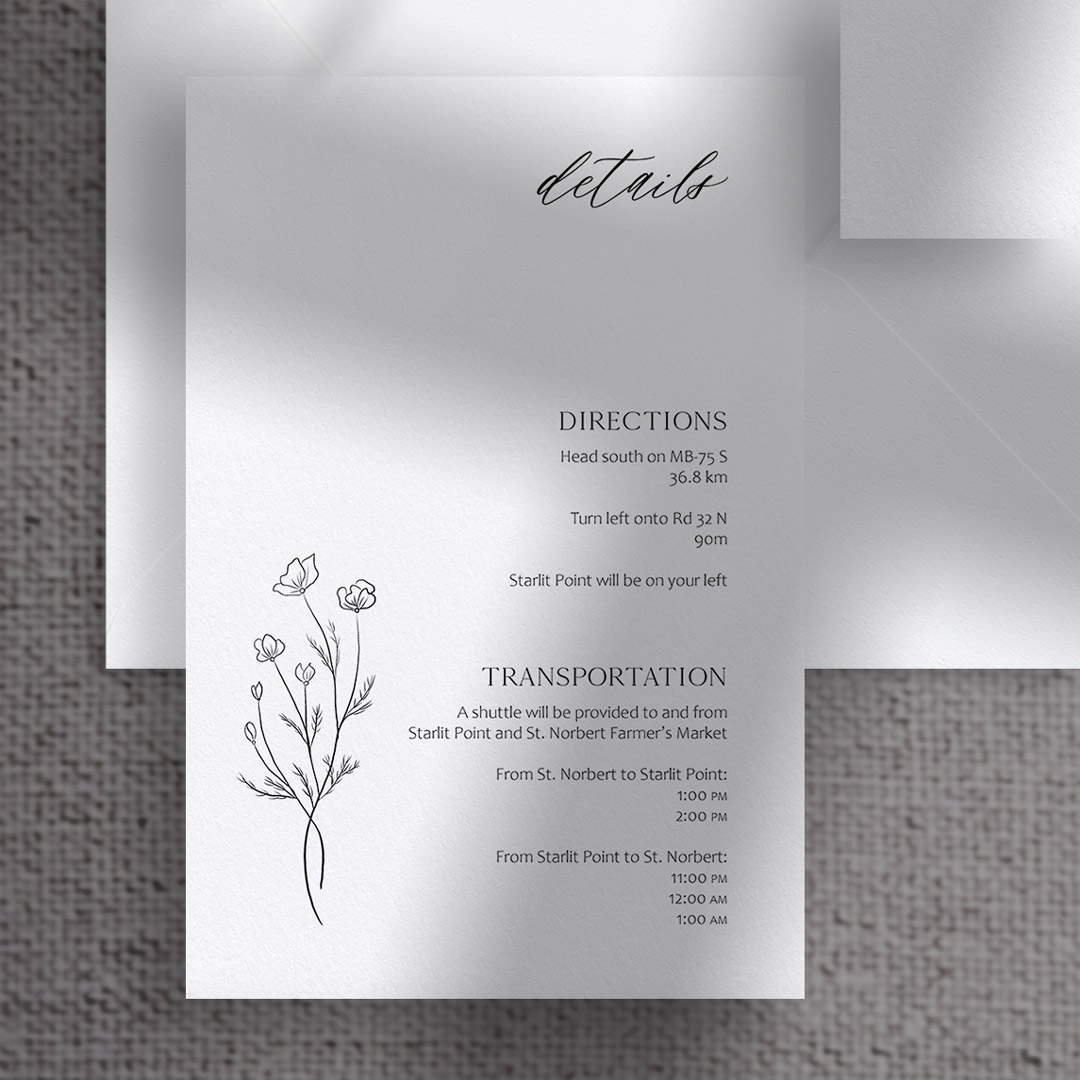 kai wedding invitations - details card