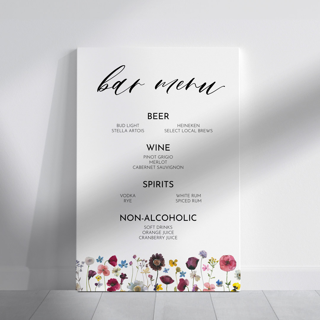 madi wedding signage bar menu sign