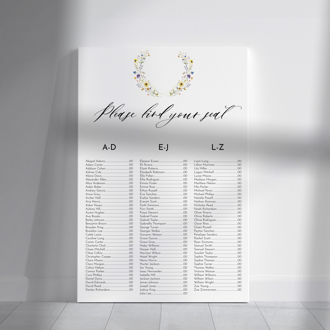 madi wedding signage seating chart