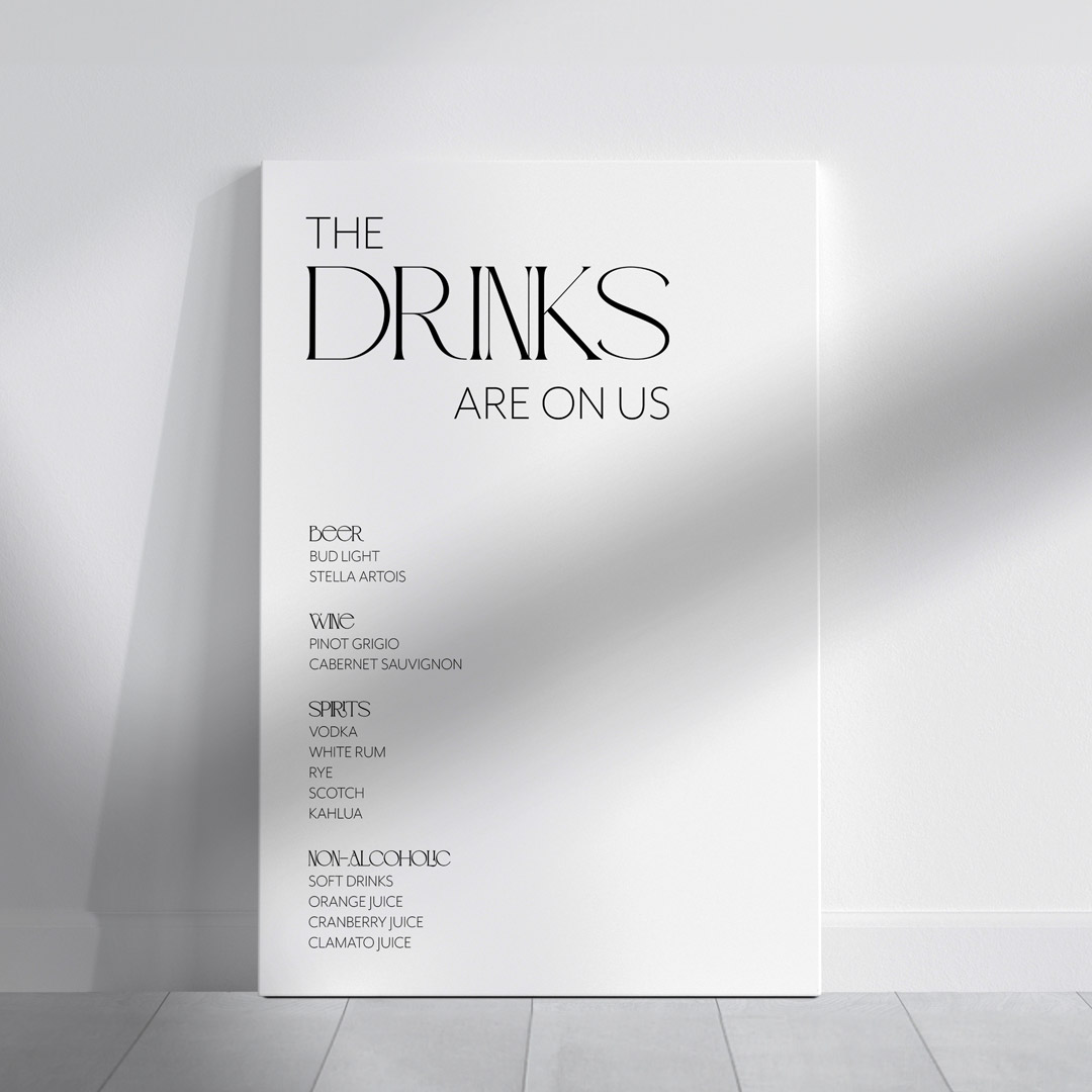 sam wedding signage bar menu sign