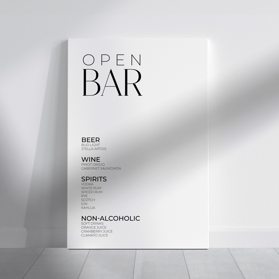 tay wedding signage bar menu sign